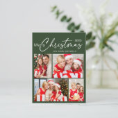 Green Merry Christmas 4 Photo Holiday ポストカード (スタンド正面)