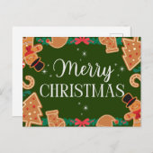 Green Merry Christmas Gingerbread  シーズンポストカード (正面/裏面)
