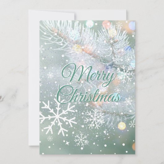 Green Merry Christmas Snowflakes シーズンカード (正面)