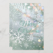 Green Merry Christmas Snowflakes シーズンカード (正面/裏面)