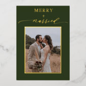 Green Merry Newlyweds 2 Photos Wedding Christmas 箔シーズンカード (正面)