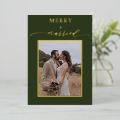 Green Merry Newlyweds 2 Photos Wedding Christmas 箔シーズンカード (立ち正面)