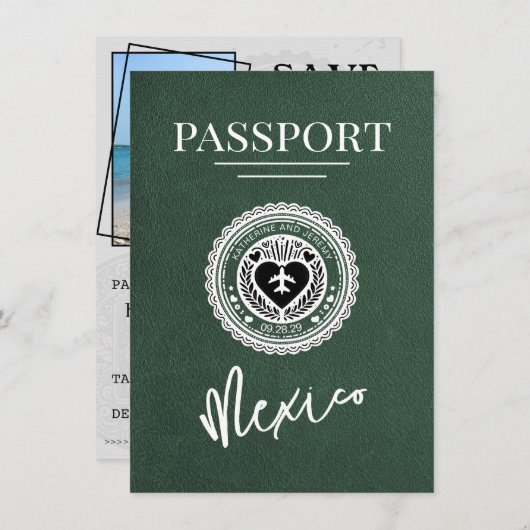Green Mexico Passport日付の保存 セーブザデート (正面/裏面)