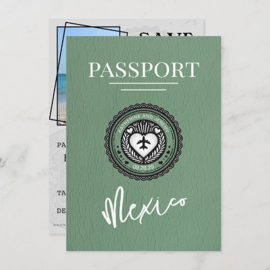 Green Mexico Passport日付の保存 セーブザデート (正面/裏面)