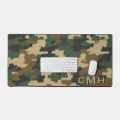 Green Military Digital Camouflage Monogram デスクマット (キーボード&マウス)