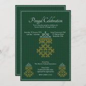 Green Minimal Tamil Kolam Pongal 招待状 (正面/裏面)