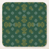 Green Minimal Tamil Kolam Pongal Design スクエアペーパーコースター (正面)