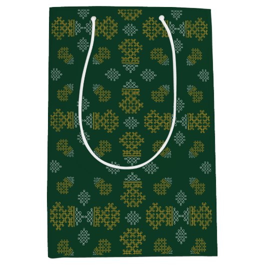 Green Minimal Tamil Kolam Pongal Design ミディアムペーパーバッグ (正面)