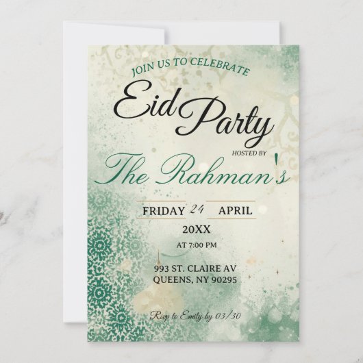 Green Minimalist elegant Eid Party Invitation 招待状 (正面)