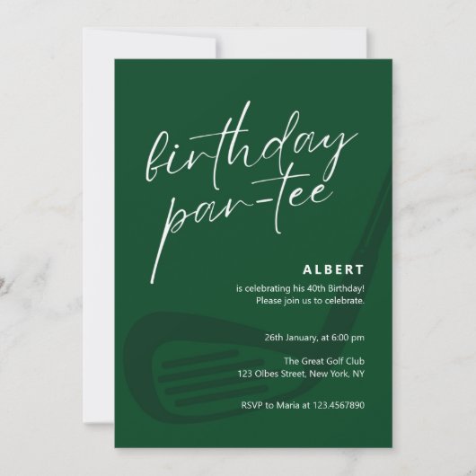 Green Minimalist Golf Birthday Partee 招待状 (正面)