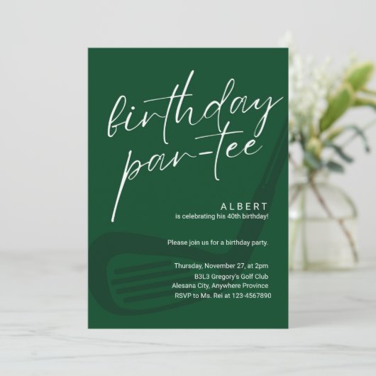 Green Minimalist Men Golf Birthday Par-Tee 招待状 (スタンド正面)