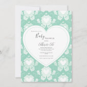 Green Mint Floral Whimsical Heart Baby Shower  招待状 (正面)