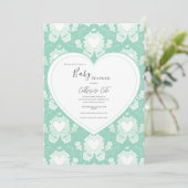 Green Mint Floral Whimsical Heart Baby Shower  招待状 (スタンド正面)
