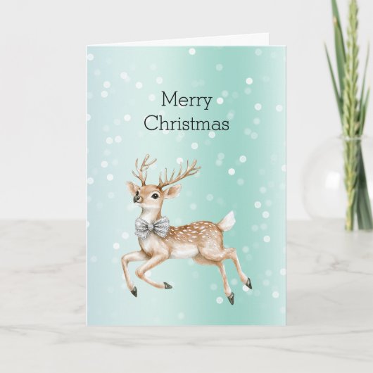 Green Mint Ombre Confetti Deer Christmas カード (正面)