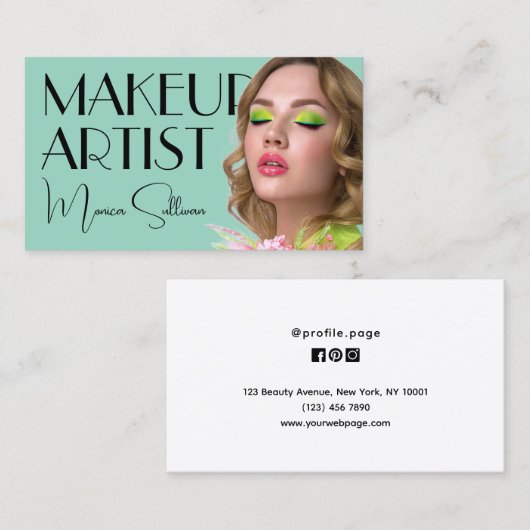 Green mint tone makeup artist 名刺 (正面/裏面)