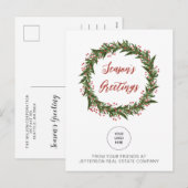 Green Mistletoe Wreath Company ロゴ ビジネス シーズンポストカード (正面/裏面)