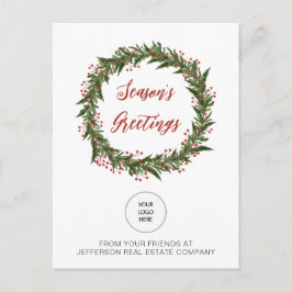 Green Mistletoe Wreath Company ロゴ ビジネス シーズンポストカード