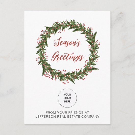 Green Mistletoe Wreath Company ロゴ ビジネス シーズンポストカード (正面)