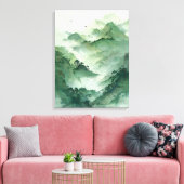 Green Misty Mountain Landscape Art キャンバスプリント (インサイチュ (リビング))