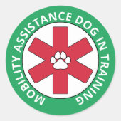 Green Mobility Assistance Service Dog In Training ラウンドシール (正面)