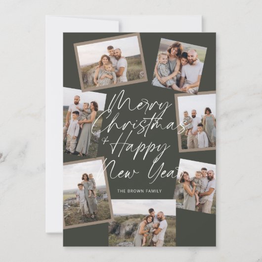Green Modern Boho 8 Photo Collage Christmas  シーズンカード (正面)