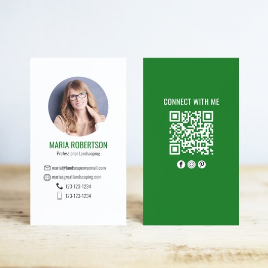 Green Modern Business Photo QR Code 名刺