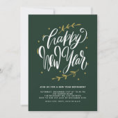 Green Modern Calligraphy and Wreath New Year Party 招待状 (正面)
