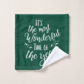 Green Modern Christmas Typography Personalized バスタオルセット (ウォッシュタオル)