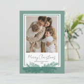 Green Modern Elegant Botanical Photo Christmas シーズンカード (スタンド正面)