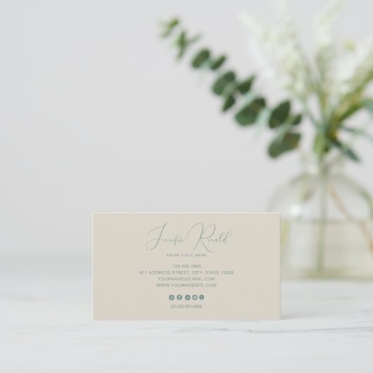 Green Modern Elegant Minimalist Business Card 名刺 (スタンド正面)