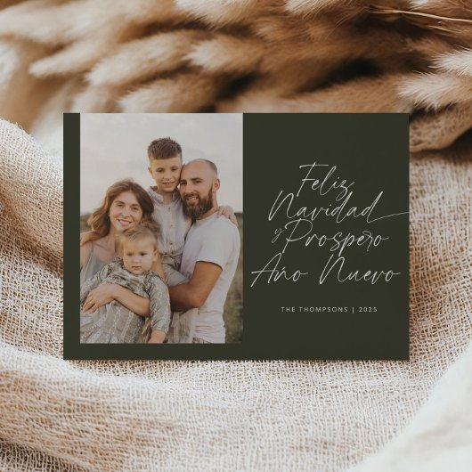 Green Modern Feliz Navidad Script Christmas シーズンカード