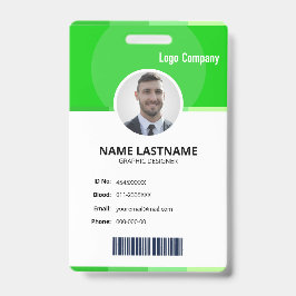 Green Modern ID Identification Card Photo Badge バッジ