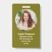 Green Modern Photo QR Code Employee バッジ (正面)