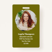 Green Modern Photo QR Code Employee バッジ (正面)