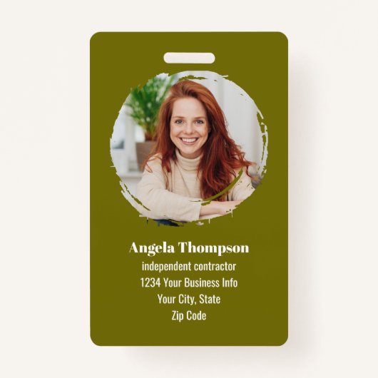 Green Modern Photo QR Code Employee バッジ (正面)