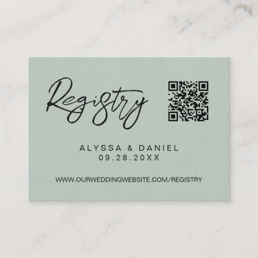 Green Modern QR code wedding registry custom エンクロージャーカード (正面)