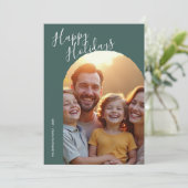 Green Modern Script Happy Holidays Arch 2 Photo Ho シーズンカード (スタンド正面)