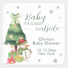 Green Modern Winter Snowman Baby Shower スクエアシール