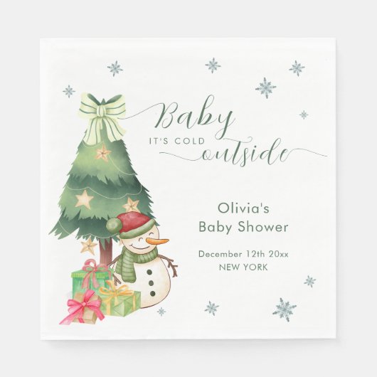 Green Modern Winter Snowman Baby Shower スタンダードランチョンナプキン (正面)