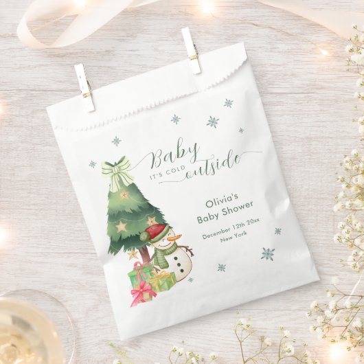 Green Modern Winter Snowman Baby Shower フェイバーバッグ (クリップ留めされた状態)