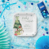 Green Modern Winter Snowman Baby Shower ペーパープレート (パーティー)