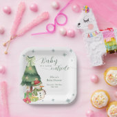 Green Modern Winter Snowman Baby Shower ペーパープレート (パーティー)