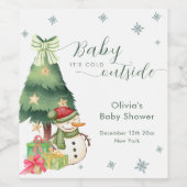 Green Modern Winter Snowman Baby Shower ワインラベル (シングルラベル)