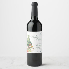 Green Modern Winter Snowman Baby Shower ワインラベル