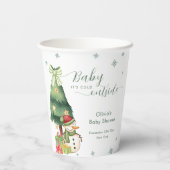 Green Modern Winter Snowman Baby Shower 紙コップ (裏面)