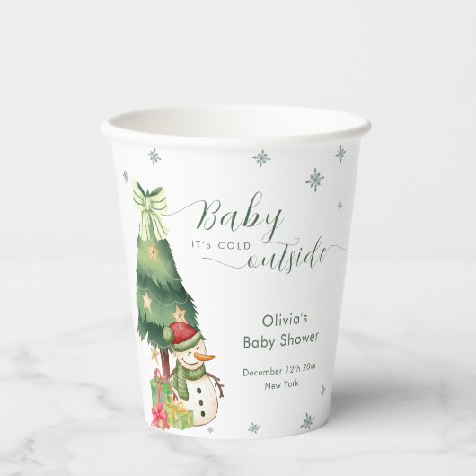 Green Modern Winter Snowman Baby Shower 紙コップ (正面)