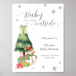 Green Modern Winter Snowman Baby Shower Welcome ポスター