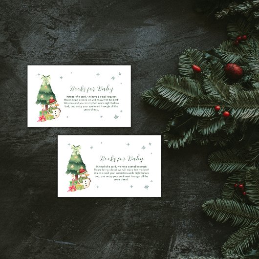 Green Modern Winter Snowman Books For Baby Shower エンクロージャーカード