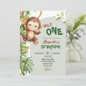Green Monkey Wild One Safari First Birthday 招待状 (スタンド正面)