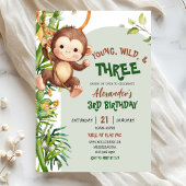 Green Monkey Young Wild Three Third Birthday 招待状